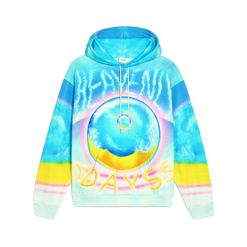 CELINE/賽琳 22年春夏新款 MARCELO LAVIN聯(lián)名系列 男士拼色純棉抓絨HEAVENLY DAYS印花寬松連帽衫衛(wèi)衣2Y698468Q.14ML