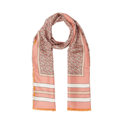 BURBERRY/博柏利 女士粉色桑蠶絲雙面斜紋絲巾圍巾 8041175