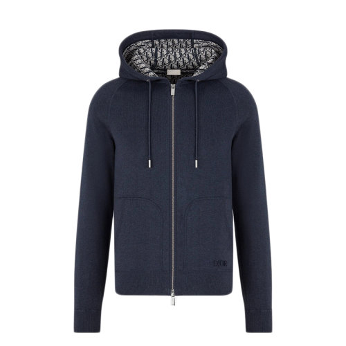 DIOR/迪奧  男士海軍藍(lán)色棉羊絨針織衫連帽外套113M221AT225_C585
