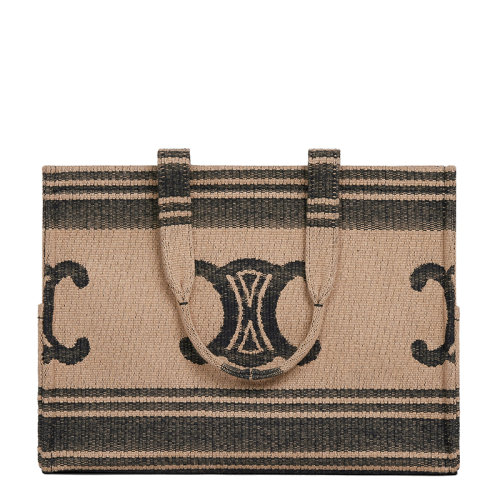 CELINE/賽琳 22新款THAIS系列 女士棕色/黑色大號(hào)織物配皮飾凱旋徽標(biāo)細(xì)節(jié)單肩手提包196762EGH.02BL