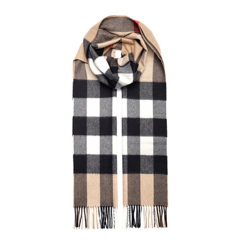 BURBERRY/博柏利 男女同款 中性米色經典拼色格紋時尚流蘇裝飾圍巾圍脖 8015552