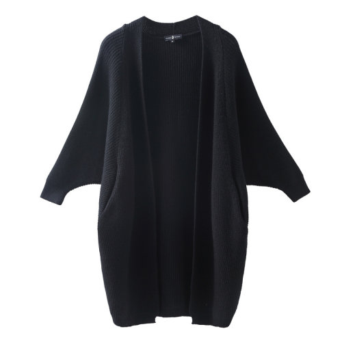 GeleiStory/GeleiStory毛衣女新款中長款針織衫慵懶風黑色秋冬蝙蝠袖羊毛開衫女士針織衫/毛衣