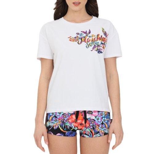 MOSCHINO 莫斯奇諾 女士 服裝  圓領(lǐng)水彩印花字母LOGO棉質(zhì)短袖T恤 女士短袖T恤