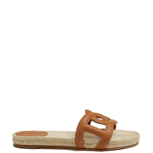 HERMES/愛馬仕 22年秋冬新款 Famosa系列 女士自然色納帕皮革草編鞋涼拖H222151ZA3360