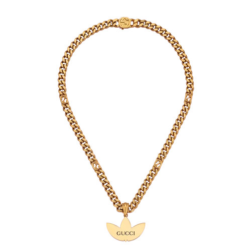 GUCCI/古馳 22新款阿迪達(dá)斯聯(lián)名系列 男女同款黃金色調(diào)金屬三葉草徽標(biāo)造型吊墜馬銜索鏈項(xiàng)鏈?702895J16318029