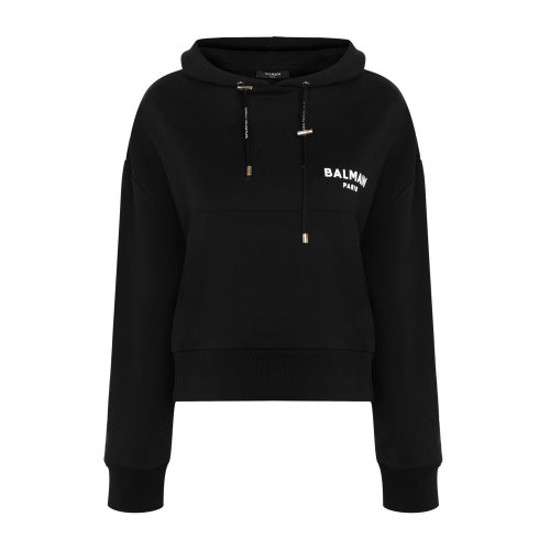 Balmain/巴爾曼 女士徽標(biāo)裝飾連帽衛(wèi)衣 TF13792I383  春夏