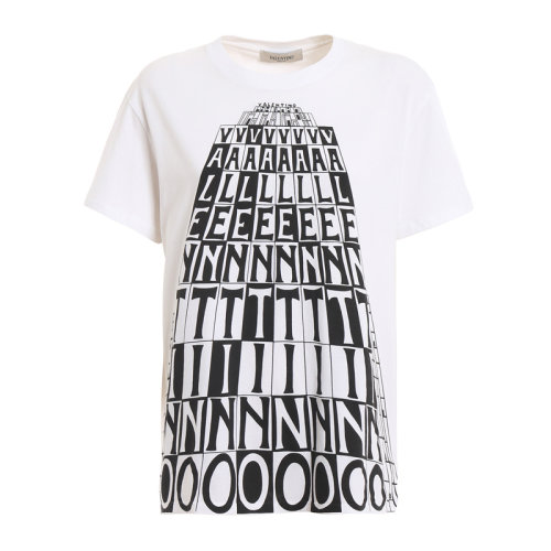 Valentino 華倫天奴 女士 服裝  白色圓領(lǐng)字母logo圖案棉質(zhì)T恤 女士短袖T恤