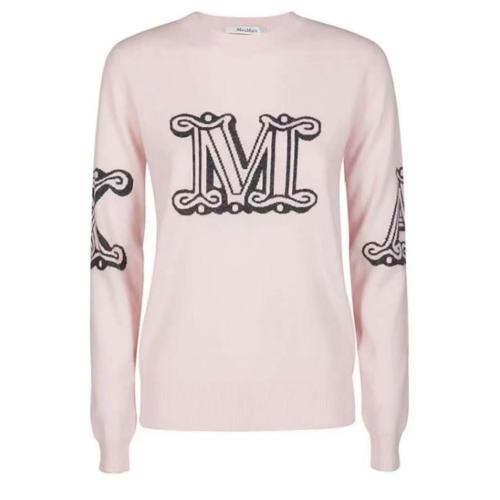 MaxMara/麥絲瑪拉 女士純色羊絨經(jīng)典字母徽標(biāo)提花裝飾圓領(lǐng)針織長袖上衣毛衣套頭衫 KUBAN 009【主推】
