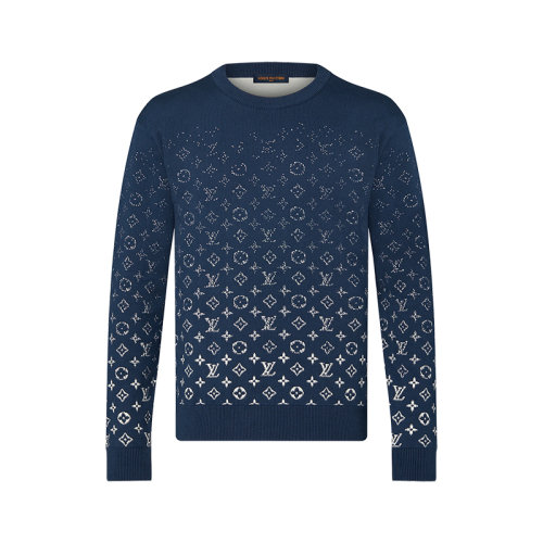Louis Vuitton/路易威登 22年秋冬新款 LVSE MONOGRAM系列 男士海洋藍色純棉漸變老花圖案針織衫毛衣1A9GIN
