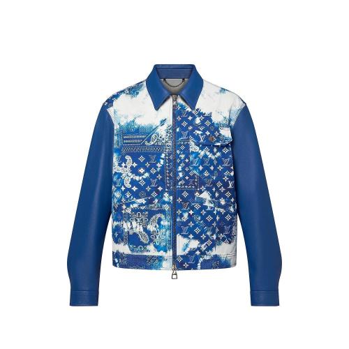  LV路易威登 22年秋冬 男士 夾克 MONOGRAM 絲巾印花混合皮革牛仔束腰夾克 1AA7DT 1AA7DX 1AA7D