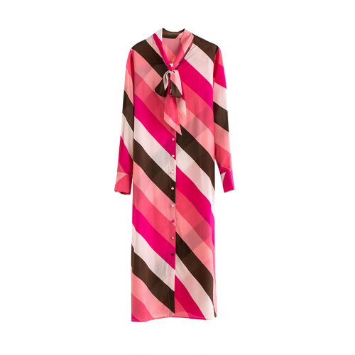 GeleiStory/GeleiStory 新款彩條系帶襯衣裙簡單大方彩色條紋連衣裙 女裝＞女士裙裝＞女士連衣裙