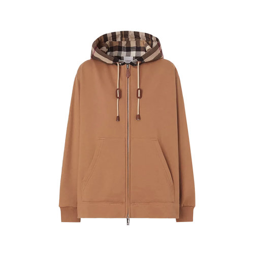 BURBERRY/博柏利 女款棉質(zhì)寬松版連帽上衣外套駝色標(biāo)志性格紋 80431801