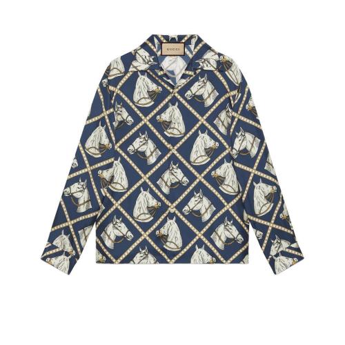  GUCCI古馳 22年秋冬 男士 馬術(shù)印花真絲襯衫 721008 ZAK7G 4436