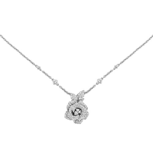 DIOR/迪奧 經典ROSE BAGATELLE MM系列 18K金白金鑲嵌鉆石玫瑰花吊墜項鏈JBAG94026_0000