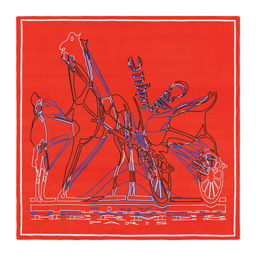 HERMES/愛(ài)馬仕 女士拼色真絲平紋細(xì)布馬車(chē)印花絲巾方巾頭巾圍巾 H303559S 多色可選