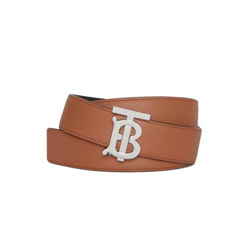 BURBERRY/博柏利 22年早春新款 女士芽棕/黑色純小牛皮雙面兩用LOGO銀扣腰帶80465371