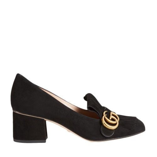 GUCCI/古馳 女士經(jīng)典純色麂皮雙G和流蘇裝飾高跟鞋淺口鞋女鞋