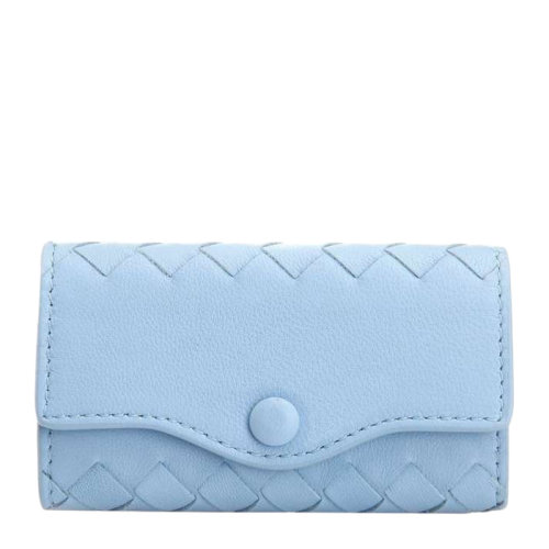 Bottega Veneta/葆蝶家 女士晴空藍(lán)編織小羊皮卡包錢包鑰匙包女包 339336-V001N-4906