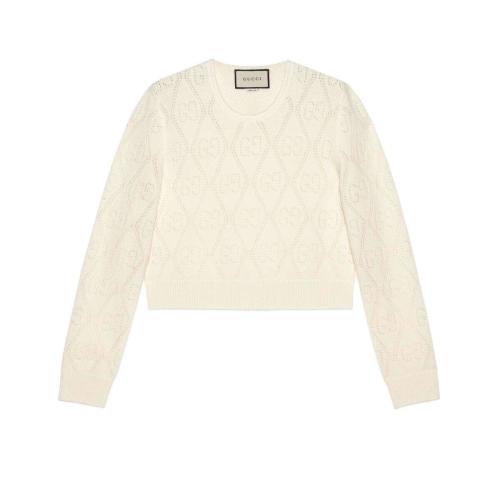  GUCCI古馳 22年秋冬 女士 GG鏤空羊毛短款毛衣 642115 XKBL7 9200