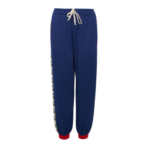 GUCCI/古馳 側(cè)面雙G標(biāo)識(shí) 女士藍(lán)色棉質(zhì)抽繩束腳休閑運(yùn)動(dòng)褲 574016 XJA8F 4685