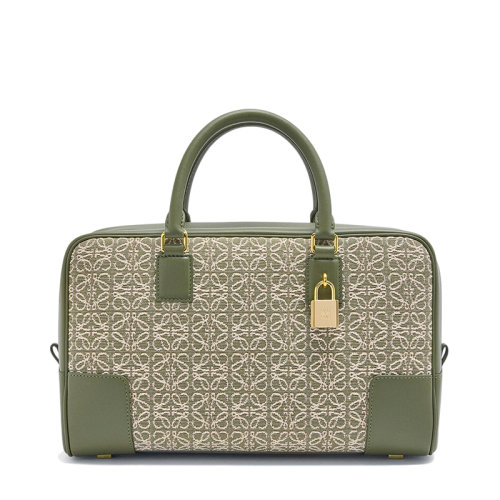 LOEWE/羅意威 21新款A(yù)mazona 28系列 女士綠色鱷梨綠色徽標(biāo)提花織物小牛皮飾邊金屬掛鎖單肩斜挎手提包0010623445