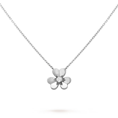 Van Cleef & Arpels/梵克雅寶 經(jīng)典Frivole?系列 迷你18K金白金三瓣花朵鑲鉆項鏈 VCARP0J400
