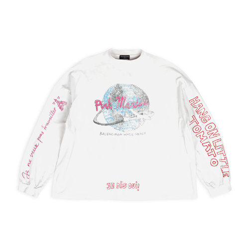 Balenciaga/巴黎世家 22年秋冬新款 限定系列 男女同款白色棉質(zhì)長(zhǎng)袖印刷Martini Merch藝術(shù)品袋鼠口袋復(fù)古廓形運(yùn)動(dòng)衫699191TMVN99800