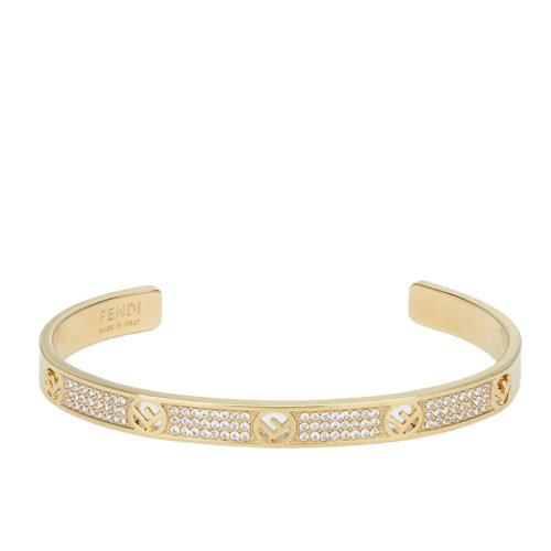 FENDI/芬迪 經(jīng)典款F Is Fendi系列 金色黃銅鑲嵌透明水晶徽標(biāo)刻印手環(huán)手鐲8AG9286DMF089U