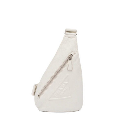 PRADA/普拉達 22年新款 男士粉筆白色皮革徽標拉鏈設計混搭梨形胸包斜挎包2VZ098_2BBE_F0K74_V_OLO