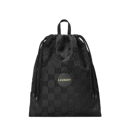 GUCCI/古馳 22早春新款Off The Grid系列 男士黑色再生尼龍拼皮暗紋老花手提抽繩干洗包674247UKDQN1000