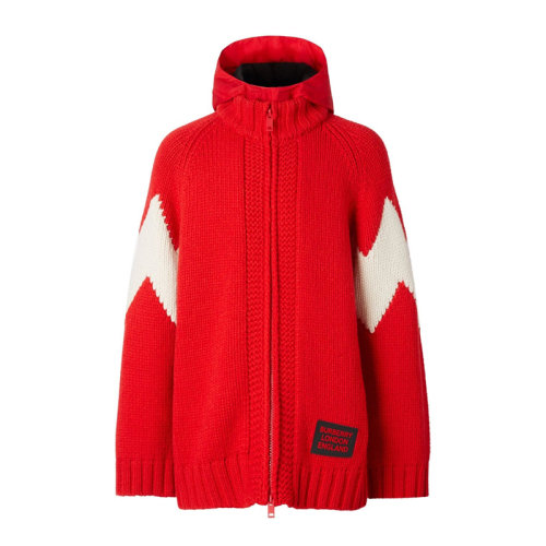 Burberry 博柏利 21春夏 男裝 服裝 紅色羊絨可拆卸風(fēng)帽開衫 男士針織衫