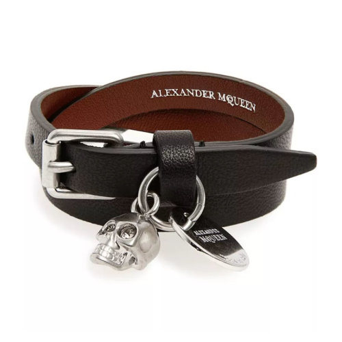 Alexander McQueen/亞歷山大麥昆 男女同款 黑色皮革骷髏頭時(shí)尚手鏈 630990ASD0N1000
