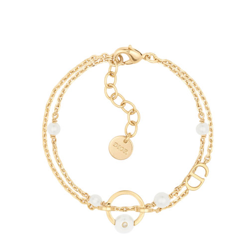 DIOR/迪奧 22新款PETIT CD系列 女士金色飾面金屬“CD”標(biāo)志白色樹脂珠飾雙鏈條手鏈B1635PTCCY_D03S