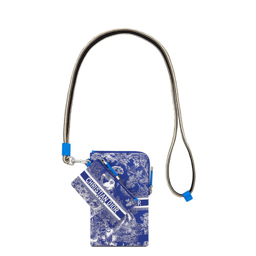 DIOR/迪奧 22秋冬新款Dioriviera系列 女士霓虹藍(lán)織物印花標(biāo)志拆卸拉鏈繩索手拿斜挎包S5494VNTI_M808