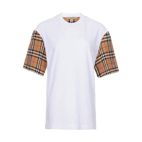 BURBERRY 22年秋冬 女士 短袖t恤 Vintage格紋白色圓領短袖T恤 40723491 預定商品1-3周發(fā)貨