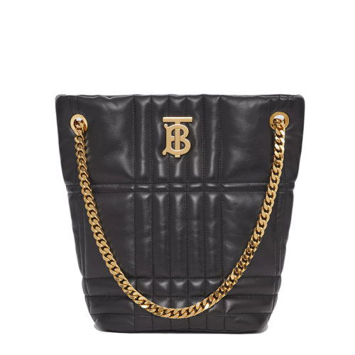 BURBERRY/博柏利  Lola系列 女士小號(hào)黑色絎縫小羊皮手提單肩水桶包80462321