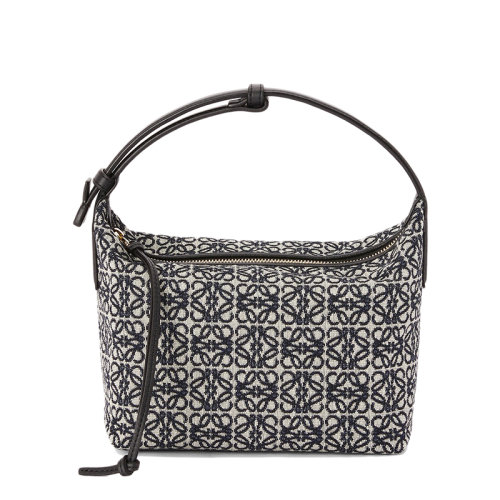 LOEWE/羅意威 22春夏新款Cubi系列 女士小號黑色海軍藍(lán)色徽標(biāo)提花織物配皮手提包0010651420