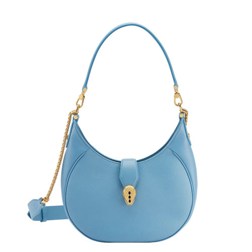 BVLGARI/寶格麗 SERPENTI ELLIPSE系列 女士中號藍(lán)色小牛皮蛇首搭扣單肩手提腋下包291640