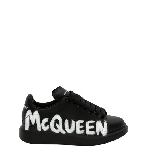 Alexander McQueen/亞歷山大麥昆 22年早春新款 女士黑色/白色光滑小牛皮革涂鴉Logo印花運(yùn)動(dòng)鞋698614WIBNM1070