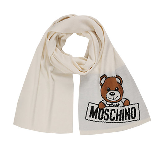 MOSCHINO/莫斯奇諾  女士泰迪熊圖案針織黑色/白色/紅色/粉紅色羊毛披肩圍巾