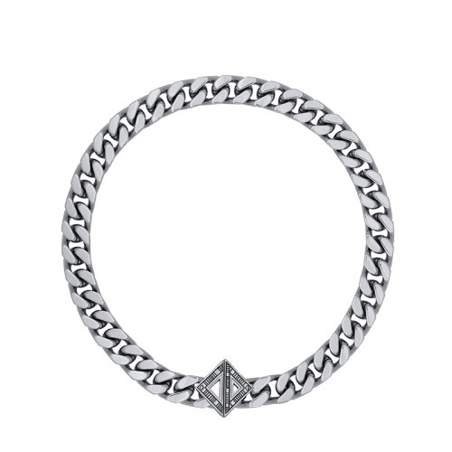 Dior/迪奧 22春夏新款Diamond系列 男士銀色飾面銀黃銅做舊雕刻三角標(biāo)志劃扣粗鏈條項(xiàng)鏈項(xiàng)圈 N1637HOMMT_D200