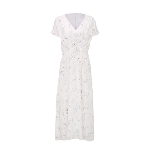 bifubyxingchen/彼伏線條印花V領(lǐng)連衣裙女士連衣裙