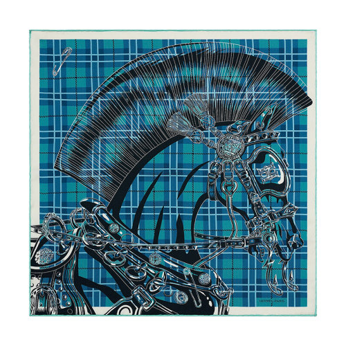 HERMES/愛馬仕 22年早春新款 45 Cheval Punk系列 男士天藍/黑色真絲方巾口袋巾H803768T08