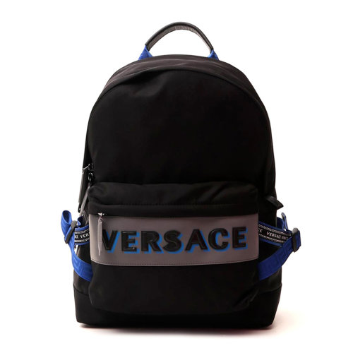 VERSACE/范思哲 男士黑色尼龍配皮經(jīng)典字母徽標(biāo)印花裝飾拉鏈開合雙肩包手提包旅行包背包男包 DFZ8069-DNY2R-K046E