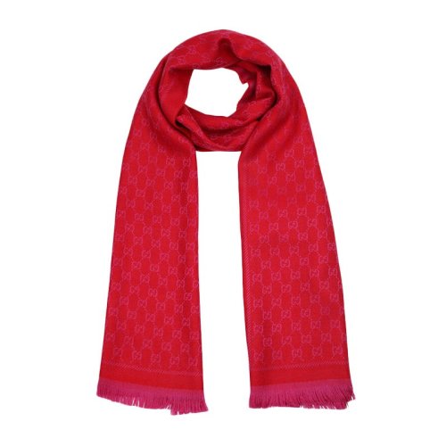 GUCCI/古馳 男女通用 中性紅色流蘇羊毛雙G提花圍巾圍脖 411115-3G200-6472