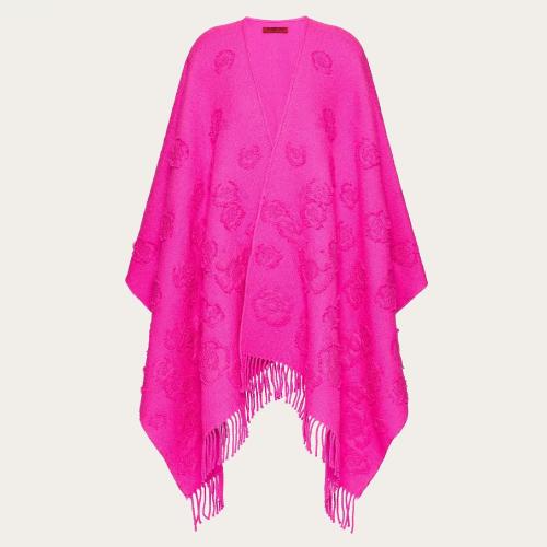  VALENTINO華倫天奴 22年秋冬 女士 斗篷 PONCHO 3D FLOWERS EN LAINE MéLANGéE 1W0EA018PNKU