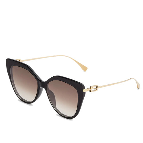 FENDI/芬迪 女士煙熏米色鏡片和金色金屬鏡架圓形貓眼長(zhǎng)方形太陽(yáng)鏡FOL004V1WF02N1