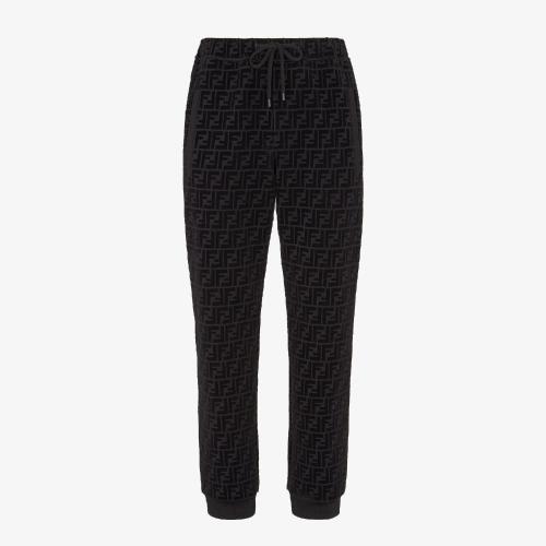  FENDI芬迪 22年春夏 男士 休閑褲 黑色珠地布褲裝 FB0461AFRJF0ABB