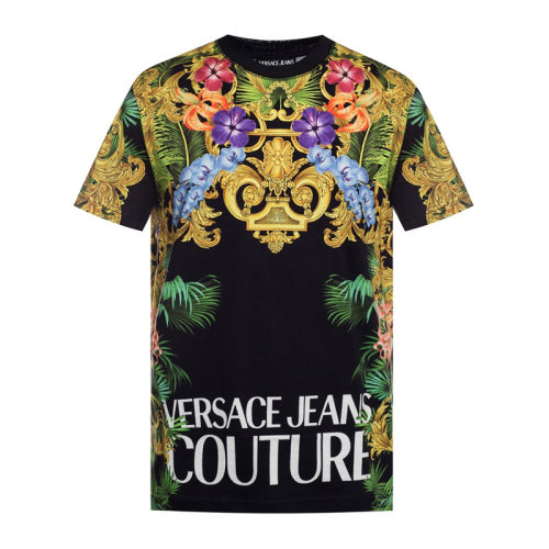 VERSACE JEANS/范思哲牛仔 男士彩色拼色棉質(zhì)經(jīng)典字母徽標(biāo)印花裝飾圓領(lǐng)短袖T恤 B3GVA7KA-30329-899