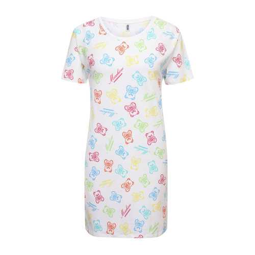 MOSCHINO 莫斯奇諾 女士 服裝  圓領(lǐng)彩色小熊印花短袖長款T恤 女士短袖T恤